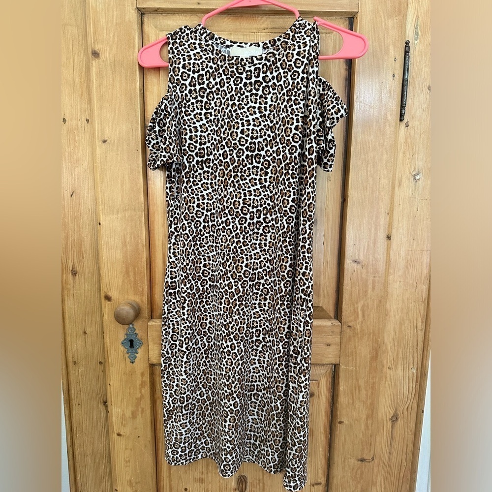 Michael Kors Mob Wife Boho Leopard Print Bare Shoulder Dress Size Small